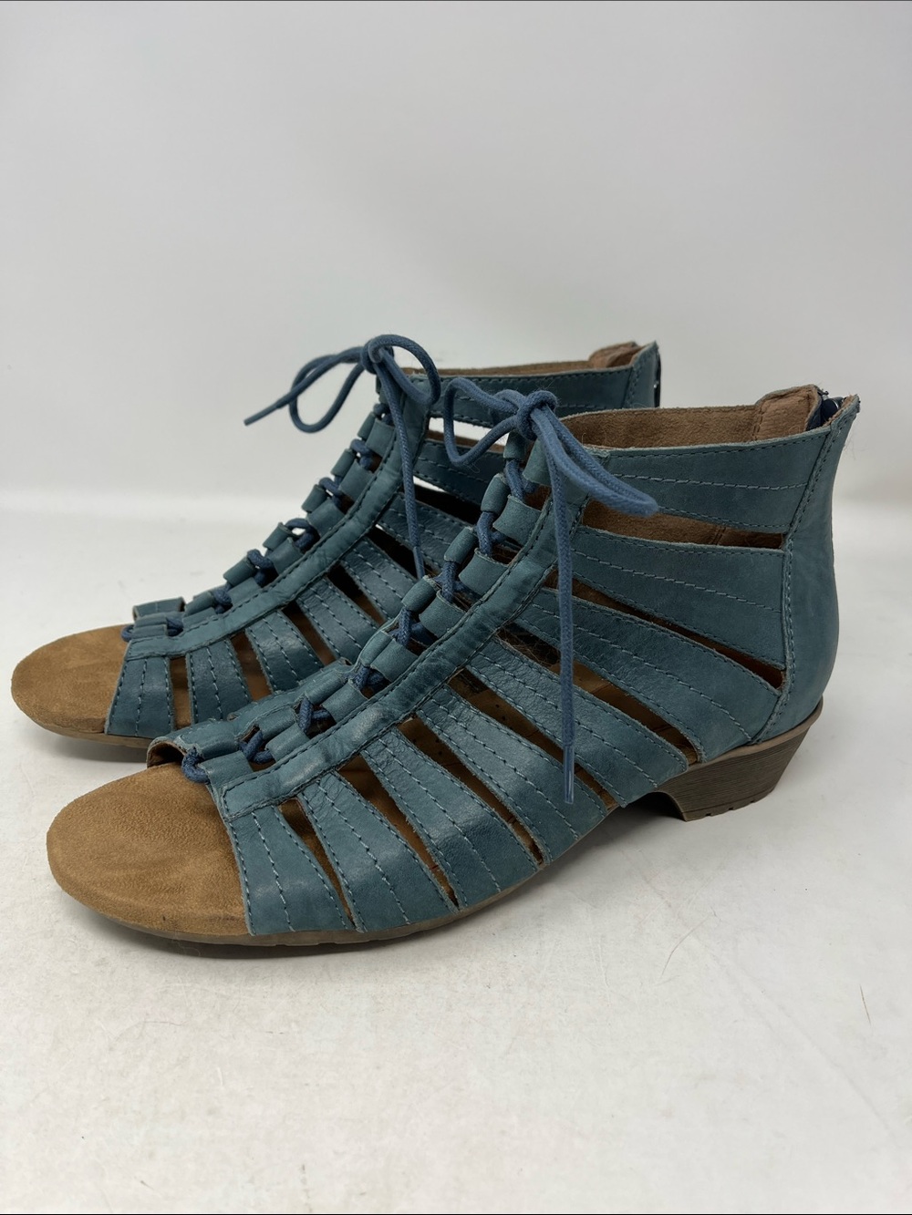 ROCKPORT COBB HILL GABBY GLADIATOR SANDAL LEATHER UPPER STEEL BLUE SZ 9